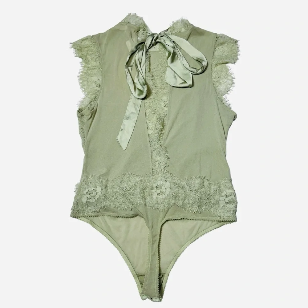 NWT New Free People Sweet Nothings Washed Sage Bodysuit Size L